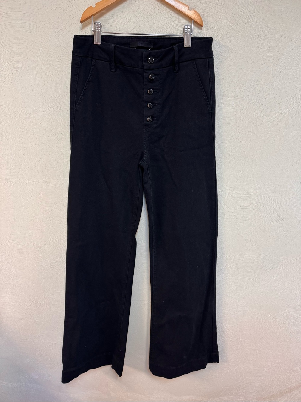 PAIGE high-rise button-fly cropped wide-leg pants 27 black leenah